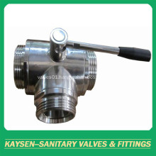 DIN Manual Hygienic Three Way Ball Valve Male